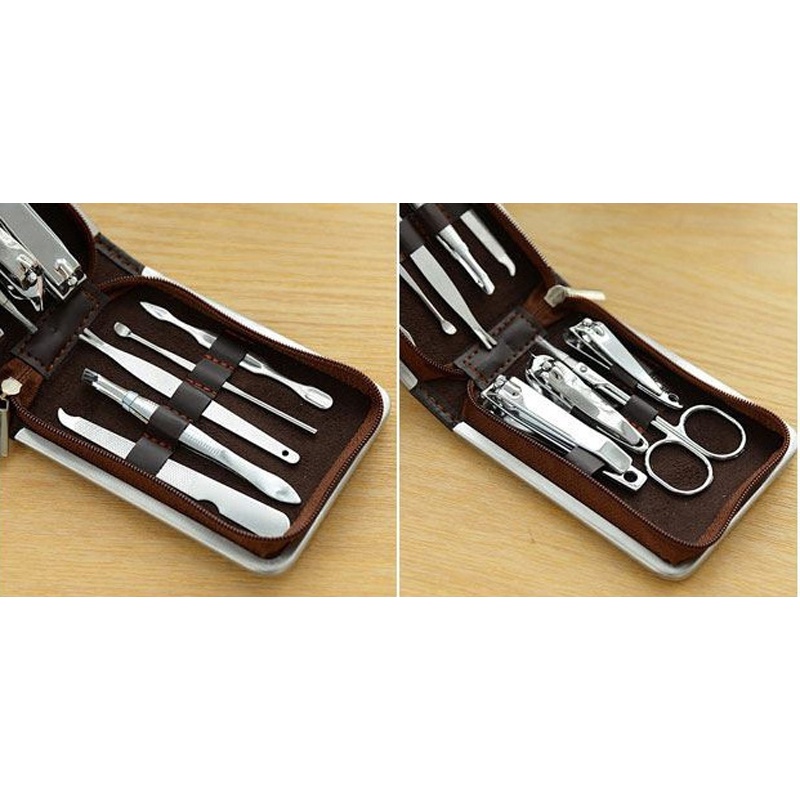 Bộ Dụng Cụ Chăm Sóc Móng Tay 9 Món Inox Không Gỉ + Túi