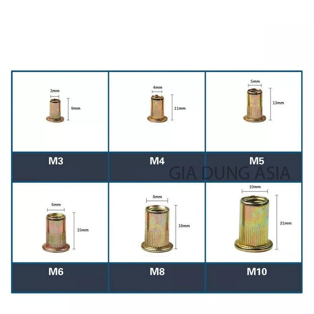 Combo 5-10 Ecu rút, tán rút mạ kẽm – Giải pháp tạo ren cho kim loại mỏng