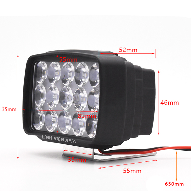 Đèn pha led mini 15W, đèn trợ sáng 15 mắt led điện áp 12V