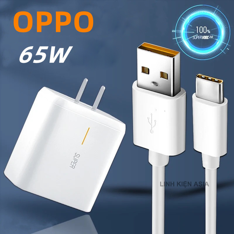 Bộ sạc OPPO 65W siêu nhanh SUPERVOOC kèm cáp sạc TypeC dài 1 mét