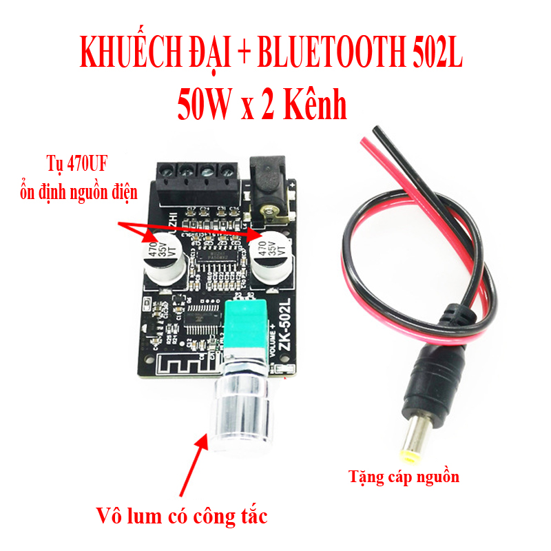 Mạch khuếch đại công suất kỹ thuật số Bluetooth 50Wx2 (núm điều chỉnh âm lượng có công tắc)