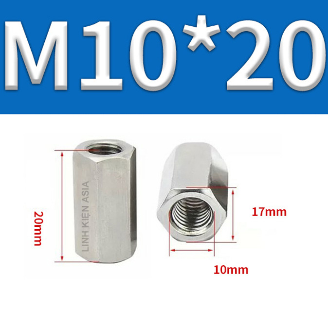 Khớp NỐI LỤC GIÁC nối ren trong inox 304 gia công chính xác