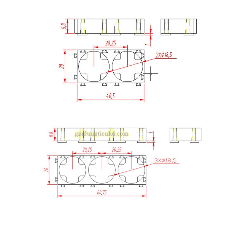 Khay cố định pin lithium 18650 giá ghép pin 1S, 2S, 3S