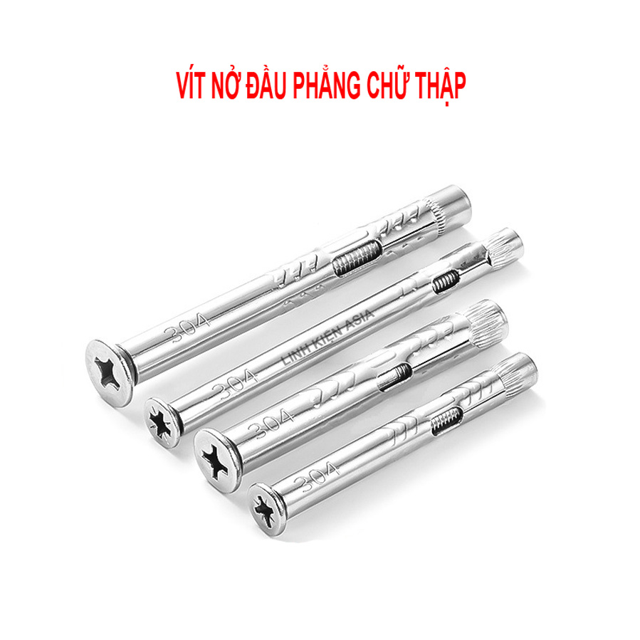 VÍT NỞ đầu phẳng chữ thập, tắc kê thép không gỉ 304