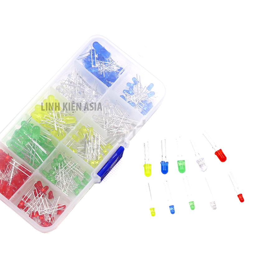 Hộp Led 200 cái đi-ốt phát sáng 3MM 5MM 5 màu đỏ, xanh lá cây, xanh dương, vàng và trắng