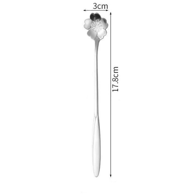 Bộ 4 thìa cà phê Inox cán dài 18cm inox hình bông hoa phong cách Nhật Bản