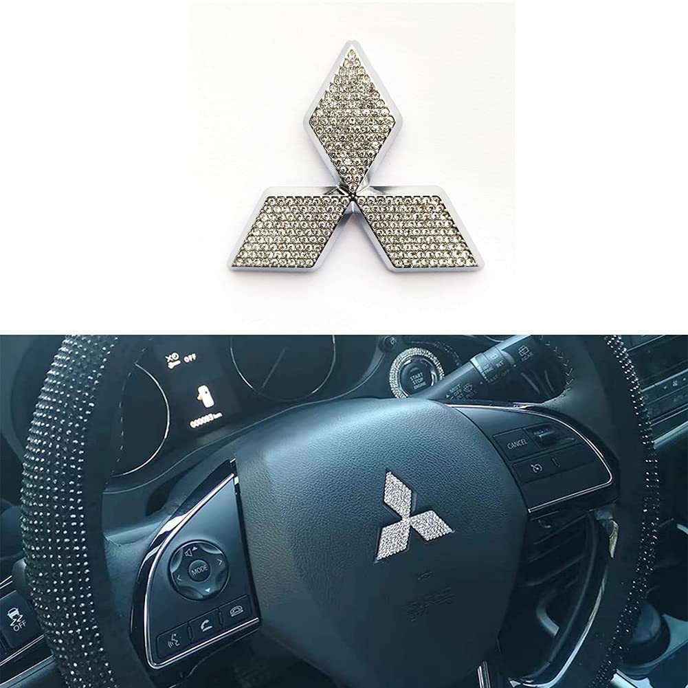Miếng dán trang trí logo trên vô lăng xe hơi nạm đá tạo hình kim cương sang trọng