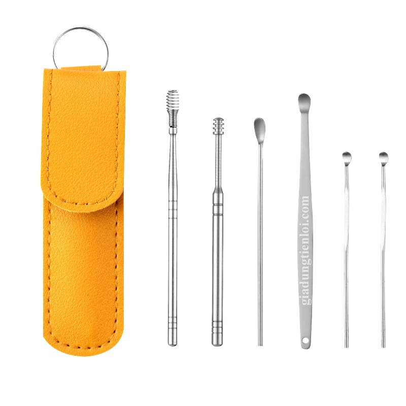 Bộ 6 dụng cụ vệ sinh tai ngoáy tai đồ lấy ráy tai Cao Cấp bằng thép không gỉ