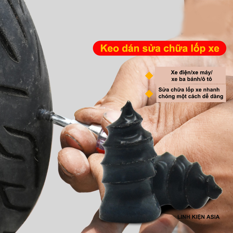 Hộp 10 đinh Vít có keo vá lốp xe cấp tốc Lốp không ruột Xe Máy/Xe Hơi
