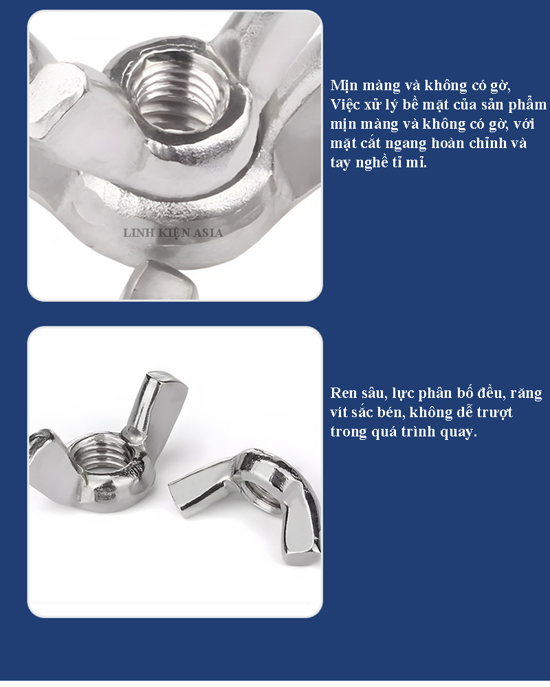 Đai ốc cánh chuồn vặn vít bằng tay inox không gỉ inox 304