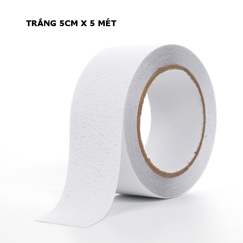Cuộn băng keo CHỐNG TRƯỢT TRONG SUỐT, TRẮNG 5Mx5CM cho cầu thang - dán nền chống trơn trượt 5 mét