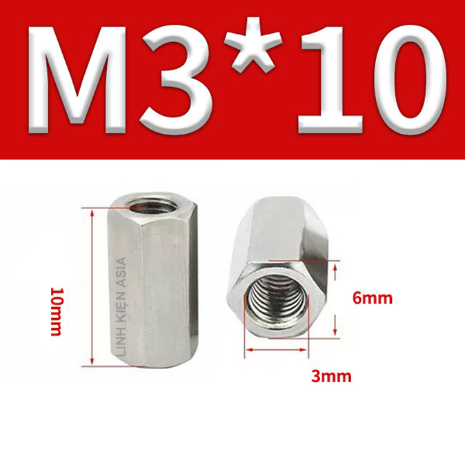 Khớp NỐI LỤC GIÁC nối ren trong inox 304 gia công chính xác