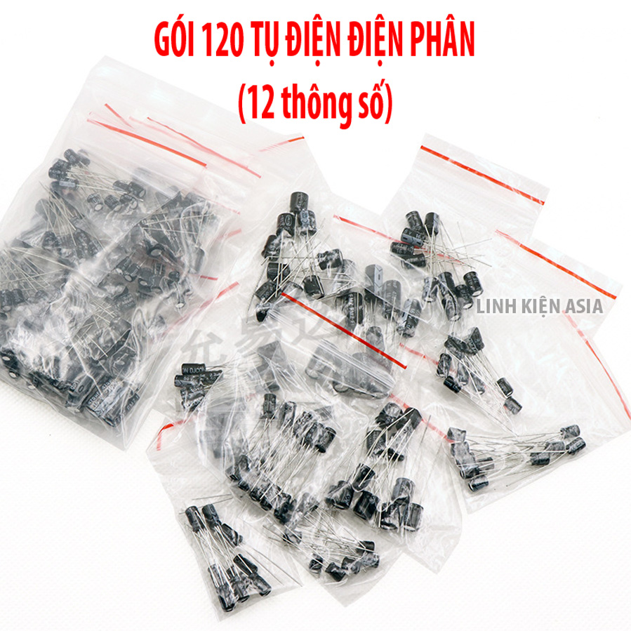 Gói 120 cái TỤ ĐIỆN tròn 0,22UF-470UF 12 loại tụ điện điện phân thông dụng