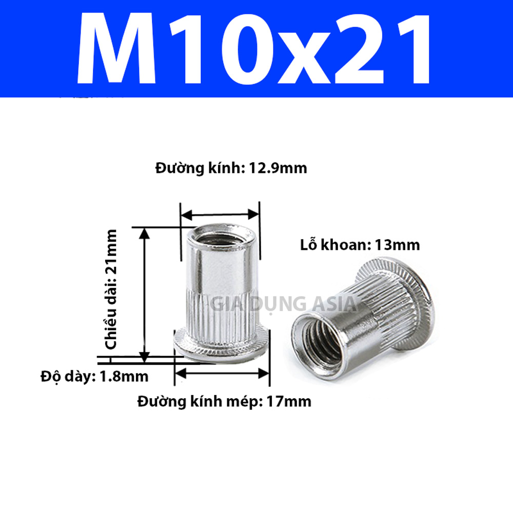 Combo 5-10 tán ecu rút INOX 304 size M3 M4 M5 M6 M8 M10 không gỉ