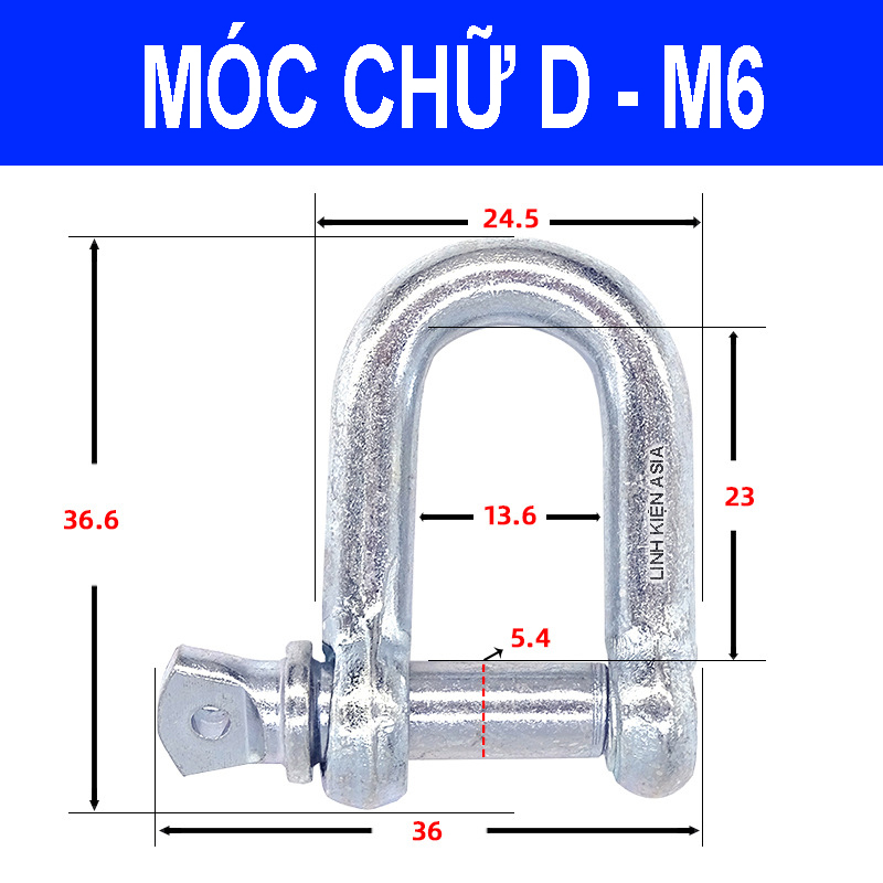 Móc chữ D vặn ốc chắc chắn, chịu lực tốt, độ an toàn cao