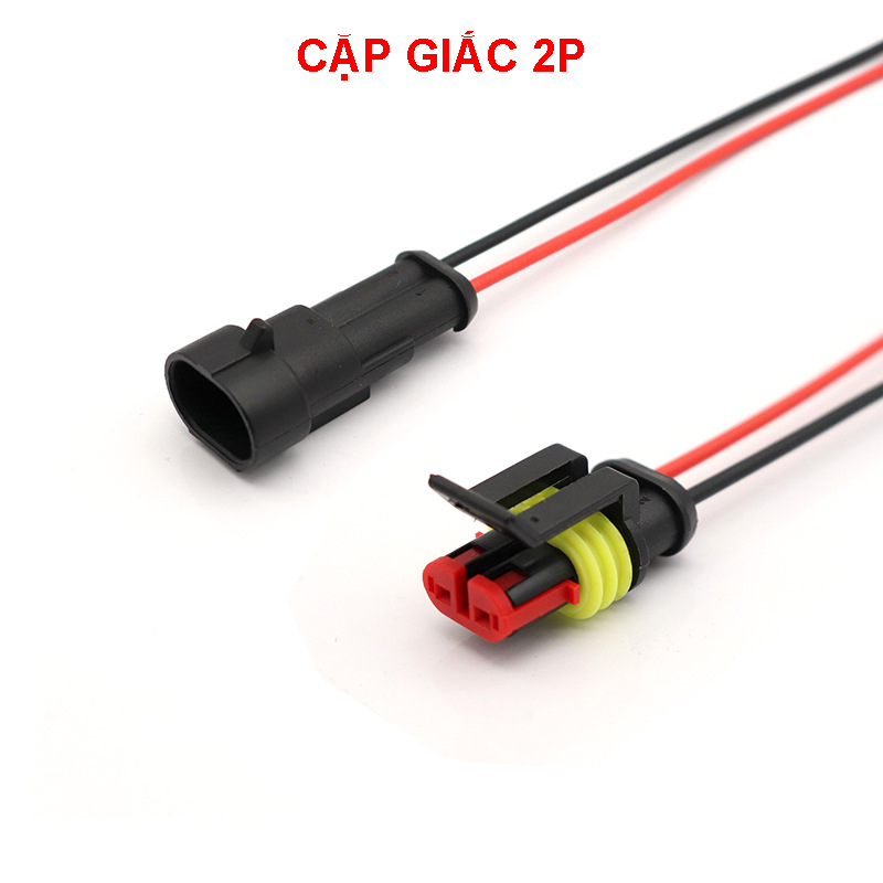 Cặp đầu nối AMP chống nước (đực + cái) dây dài 10cm, giắc nối dây điện ô tô xe máy chuyên dụng