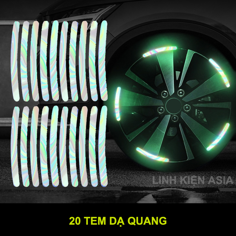 Combo 20 miếng dán decal phản quang bánh xe máy, xe ô tô