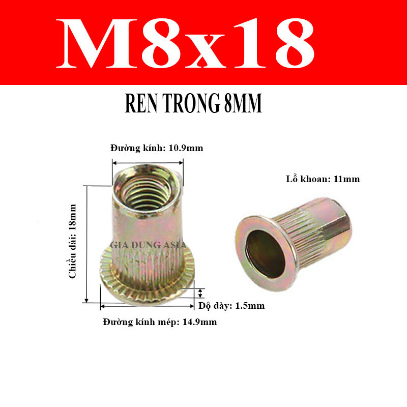 Combo 5-10 Ecu rút, tán rút mạ kẽm – Giải pháp tạo ren cho kim loại mỏng