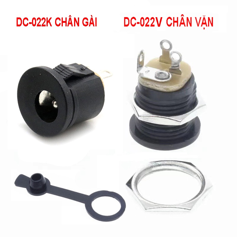 Combo 5 Giắc cái DC-022K DC-022V chân gài và vặn ốc 5.5x2.1mm có cao su chống nước