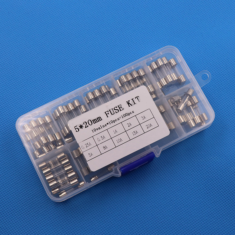 Hộp 100 cầu chì ỐNG THỦY TINH 5*20MM có 10 loại 0.25A 0.5A 1A 2A 3A 5A 8A 10A 15A 20A (5x20mm)