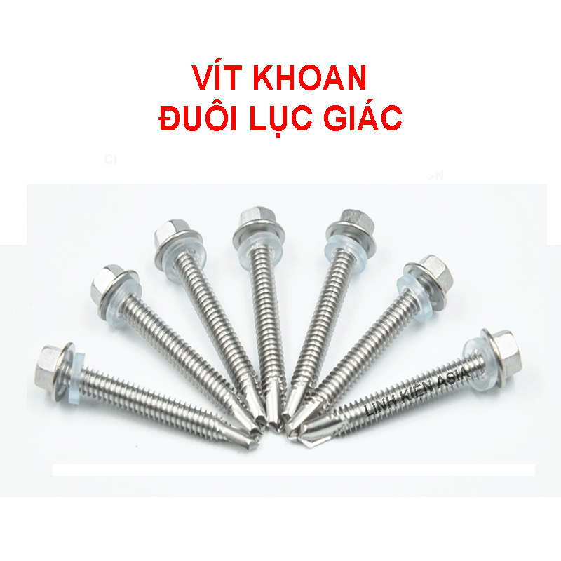 Combo 10 vít khoan lục giác ngoài ST5.5 ST6.3 có ron cao su chống thấm nước