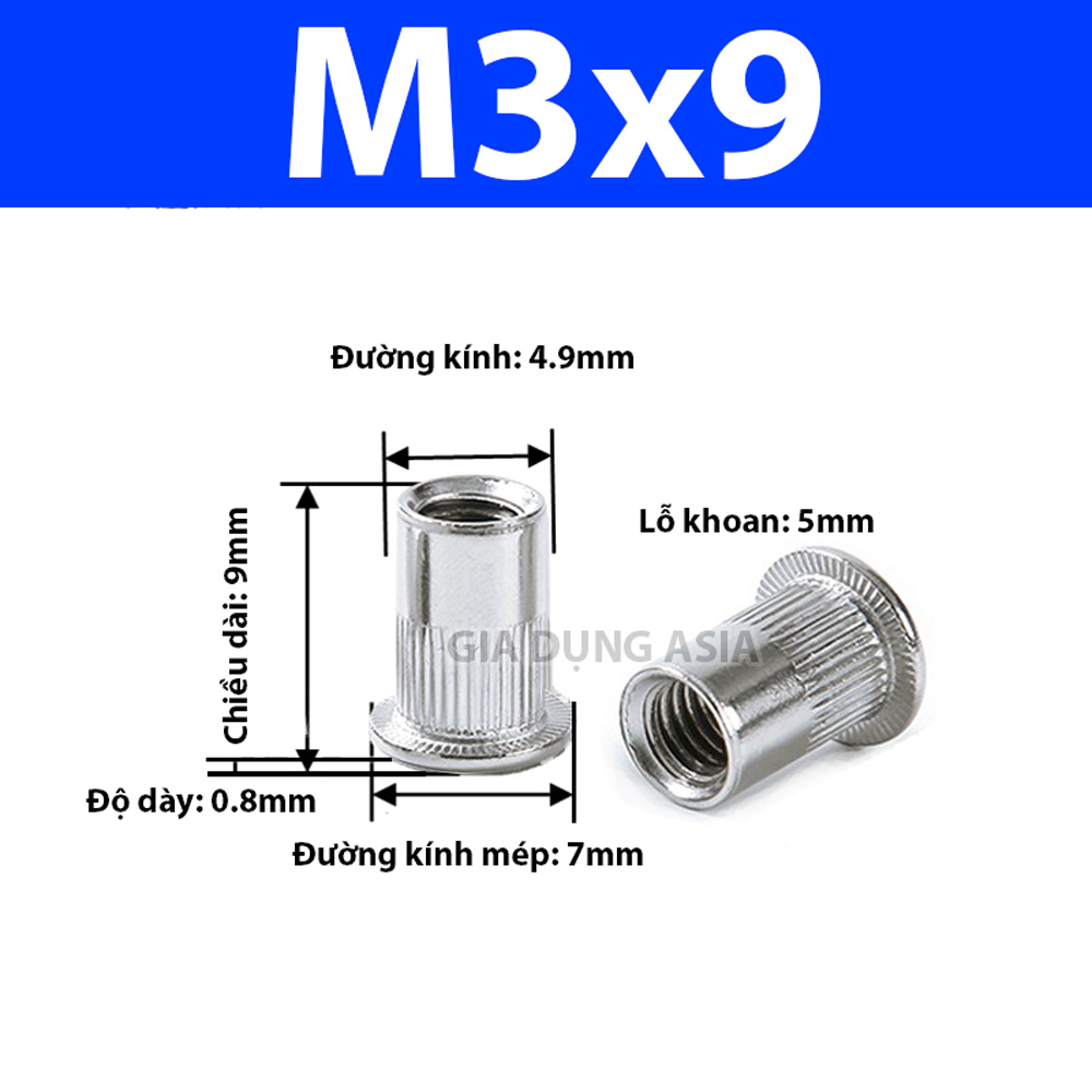 Combo 5-10 tán ecu rút INOX 304 size M3 M4 M5 M6 M8 M10 không gỉ