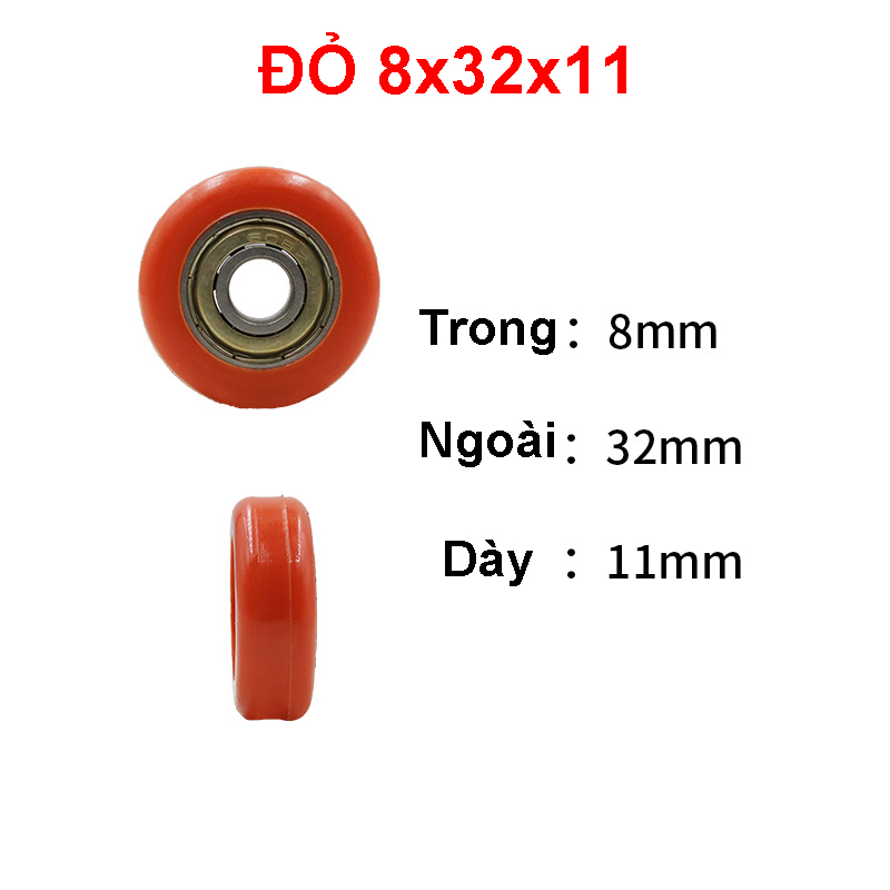 Bánh xe nhựa PU kèm theo bạc đạn kích thước nhỏ lỗ trục 5m, 8mm