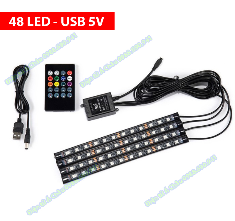 Đèn trang trí có remote đổi màu gầm ghế ô tô, trang trí bể cá 72 LED - USB 5V