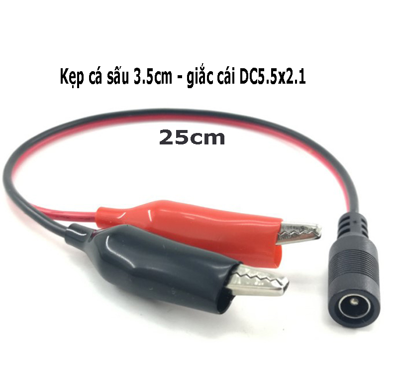 Dây nguồn giắc DC5.5x2.1 đực cái - kẹp cá sấu 3.5cm