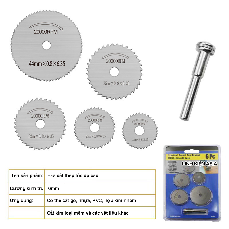 Bộ 6 thiết bị cưa Lưỡi Cưa Tròn bằng thép tốc độ cao cắt gỗ cắt nhựa