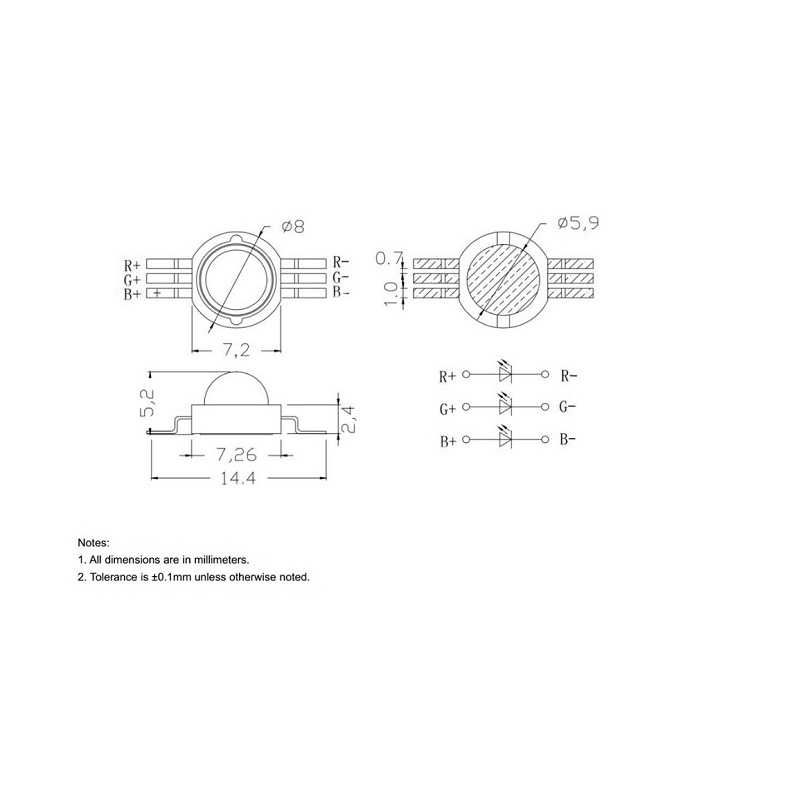 Chip led luxeon 3W-9W RGB 6 chân, led 3 in 1 siêu sáng