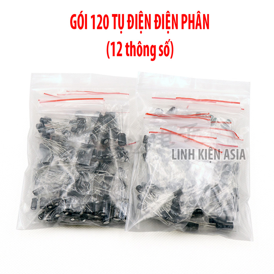 Gói 120 cái TỤ ĐIỆN tròn 0,22UF-470UF 12 loại tụ điện điện phân thông dụng