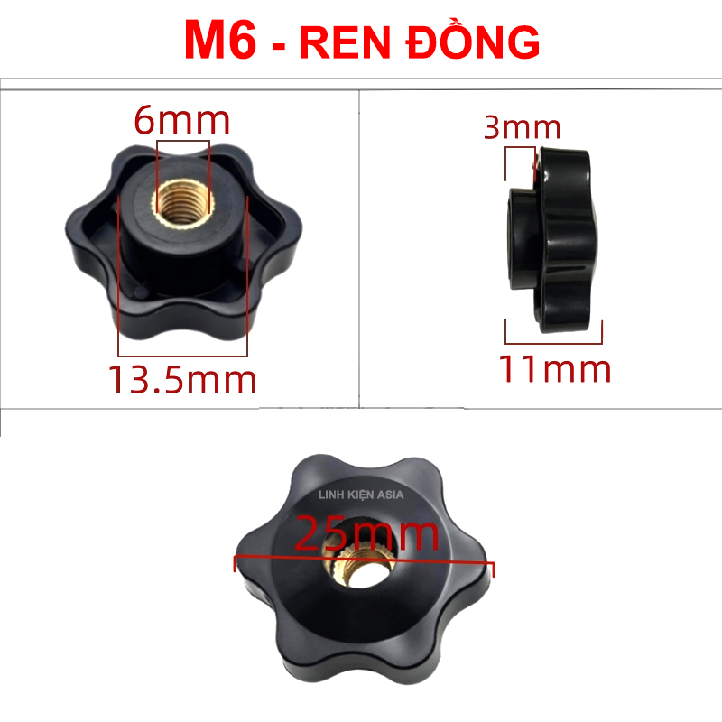 Núm siết ốc hình cánh hoa ren M4M5M6M8M10 lõi đồng