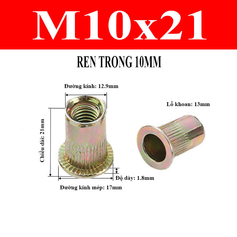 Combo 5-10 Ecu rút, tán rút mạ kẽm – Giải pháp tạo ren cho kim loại mỏng