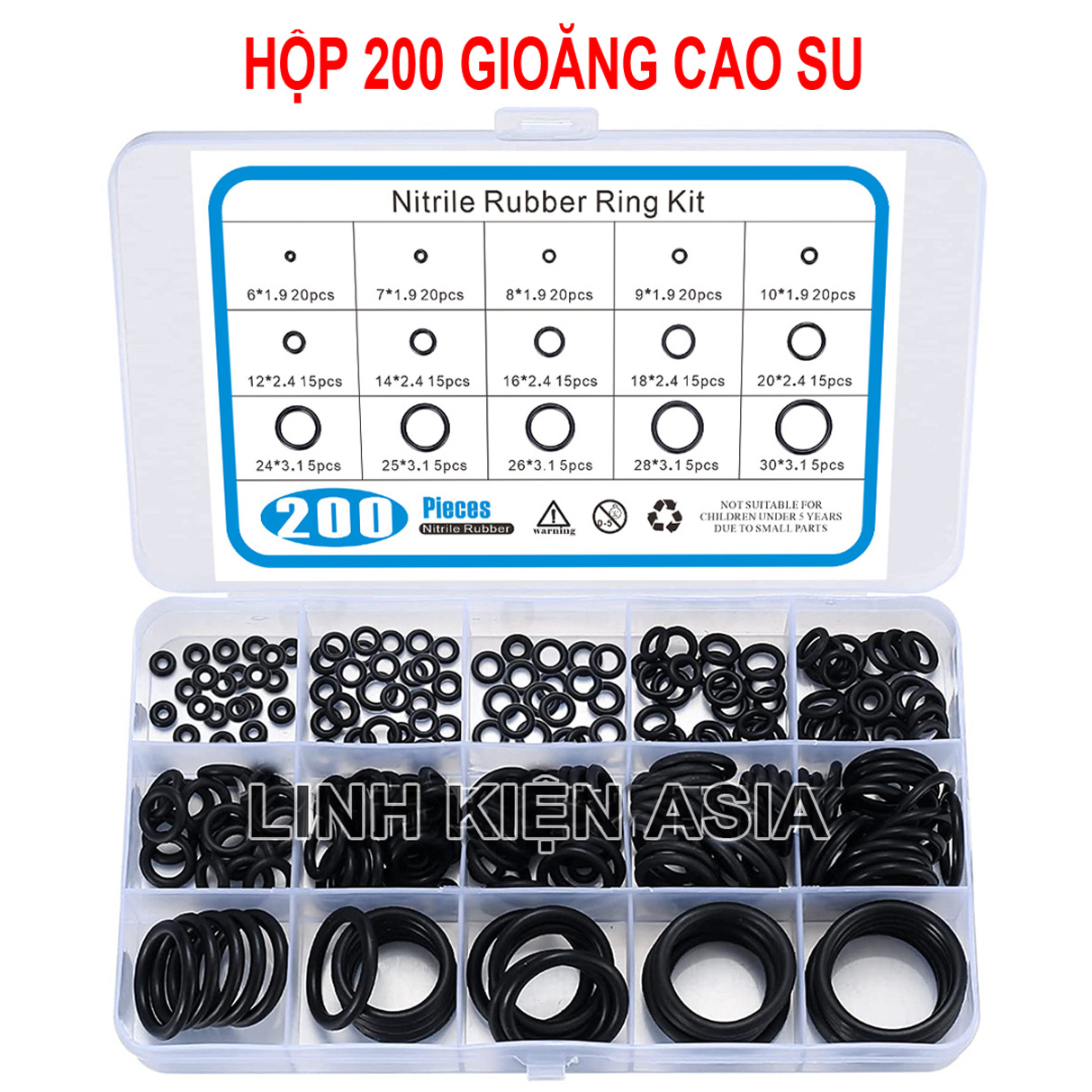 Hộp 200 gioăng cao su sửa chữa bảo trì điện nước