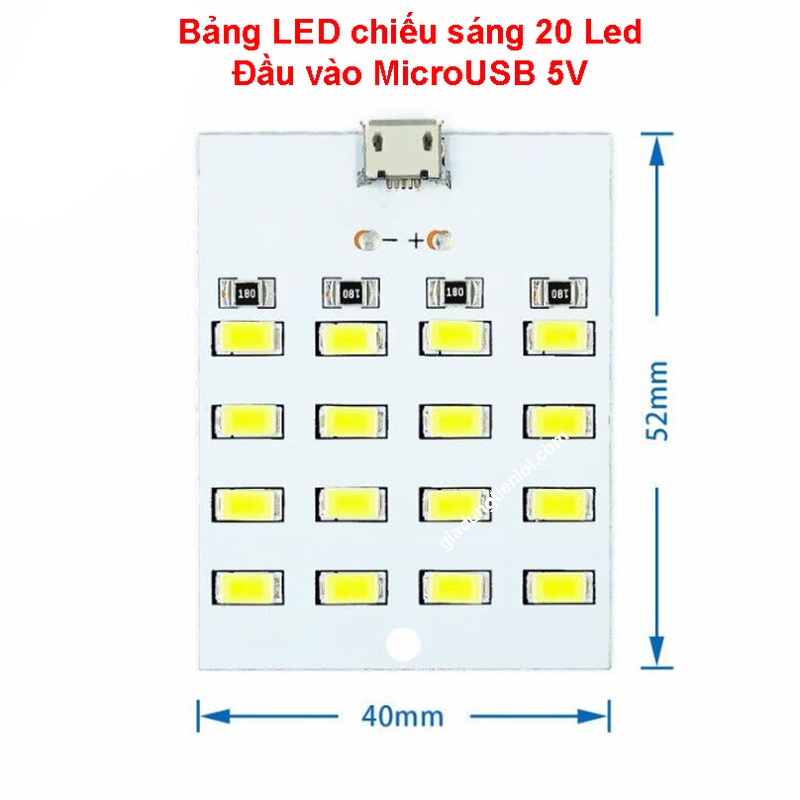 Bảng LED chiếu sáng 12/20 Led đầu vào MicroUSB 5V