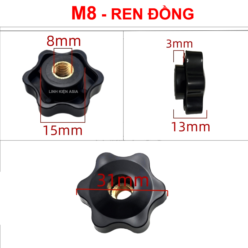 Núm siết ốc hình cánh hoa ren M4M5M6M8M10 lõi đồng