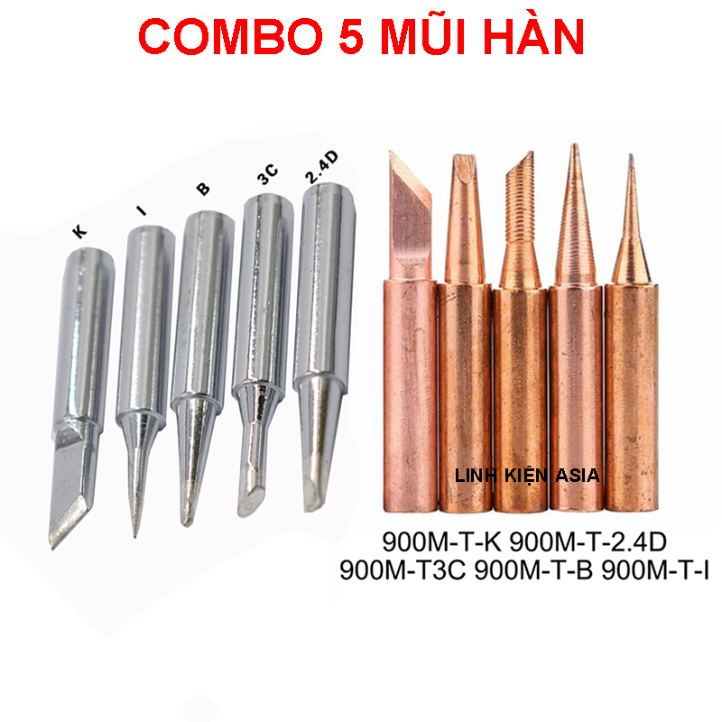 Combo 5 mũi hàn đồng nguyên chất dẫn nhiệt cao - mỏ hàn chì