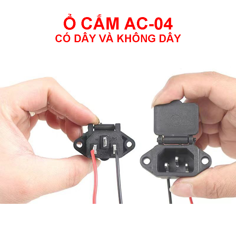 Ổ cắm điện có nắp AC-04, ổ cắm ba chấu ba lõi lớn có tai, bằng đồng 10A 250V