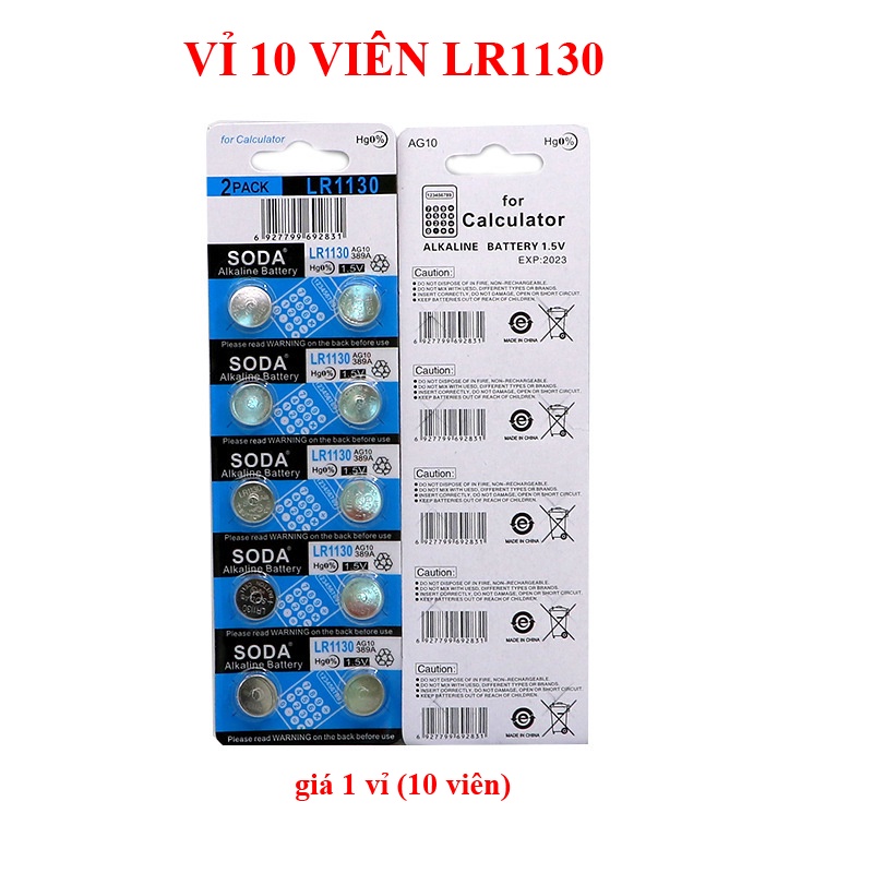 Vỉ 10 viên pin cúc áo AG13/LR44 AG10/LR1130 AG3/LR41 - pin đồng hồ điện tử