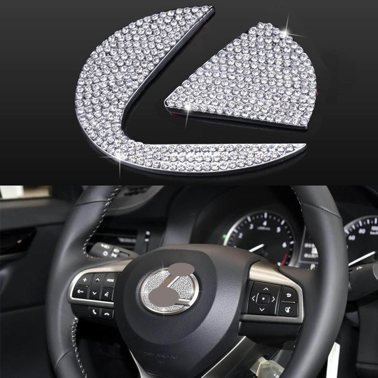 Miếng dán trang trí logo trên vô lăng xe hơi nạm đá tạo hình kim cương sang trọng