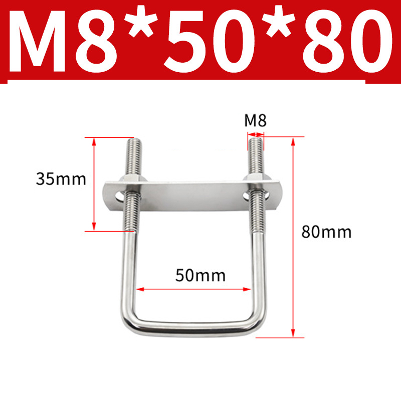 Kẹp chữ U Inox 304 – Bộ U-bolt 304 hình vuông bắt ống, khung thép, trụ cột