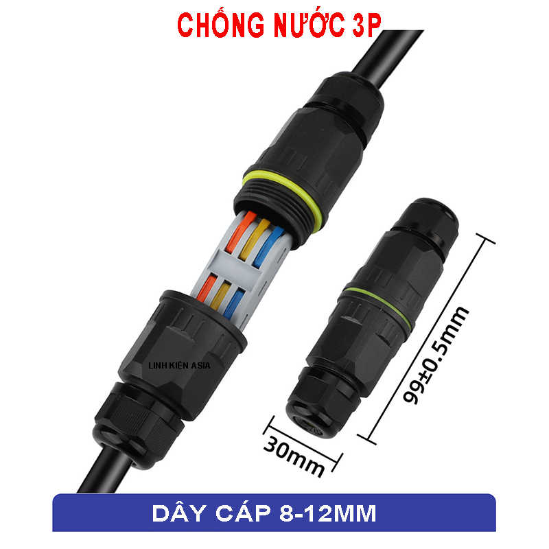 Đầu nối chống nước dây điện 220V, nối dây cáp tròn phi 8-12mm chống nước sử dụng ngoài trời