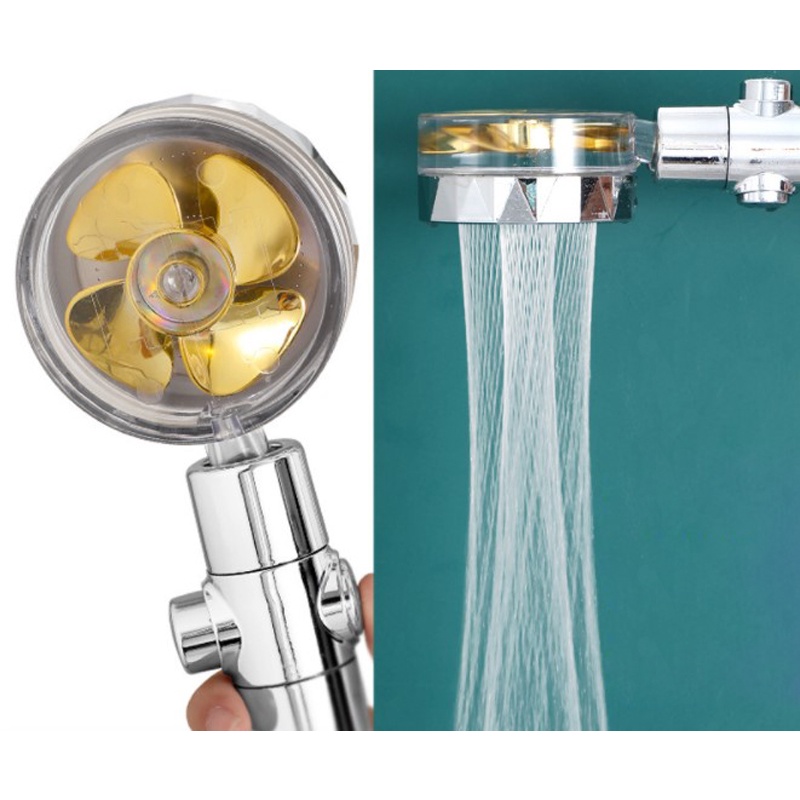 Vòi sen tăng áp cánh quạt xoay 360 độ có nút nhấn stop tiết kiệm nước