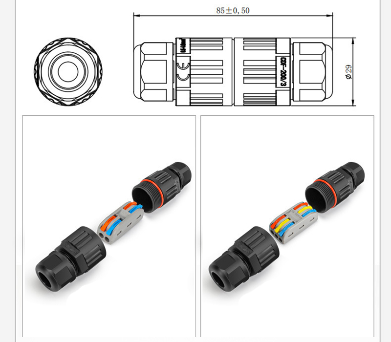 Đầu nối chống nước dây điện 220V, nối dây cáp tròn phi 8-12mm chống nước sử dụng ngoài trời