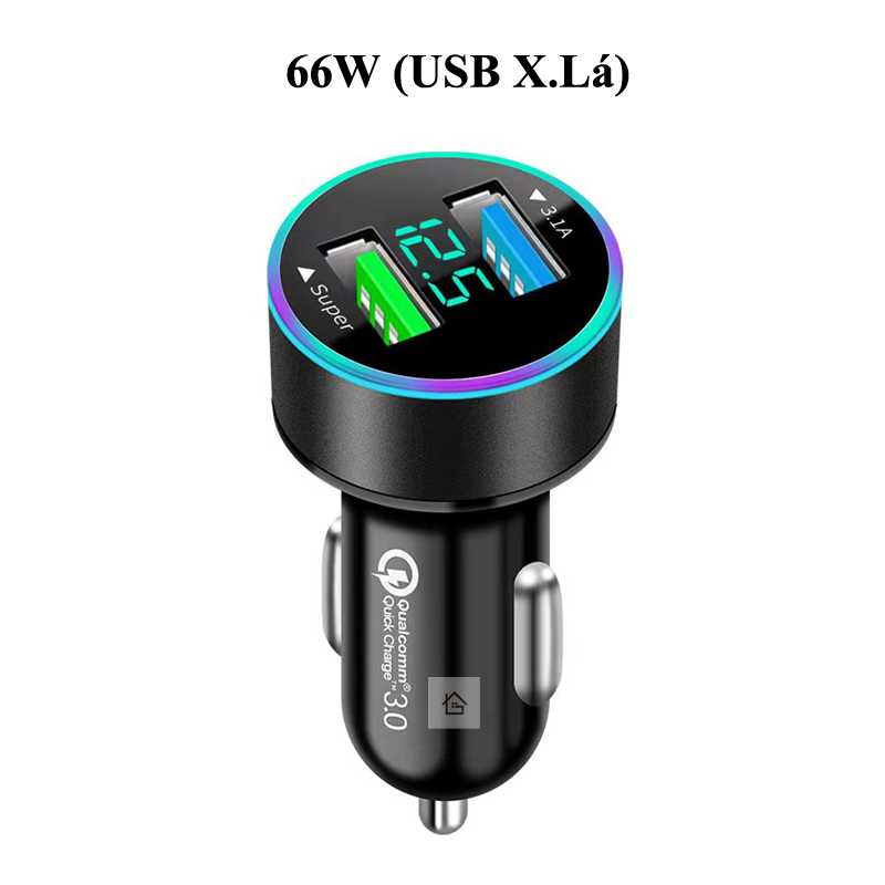 Tẩu đực sạc điện thoại trên ô tô chuyển 12-24V thành 5V với 2 cổng USB có đồng hồ đo vôn