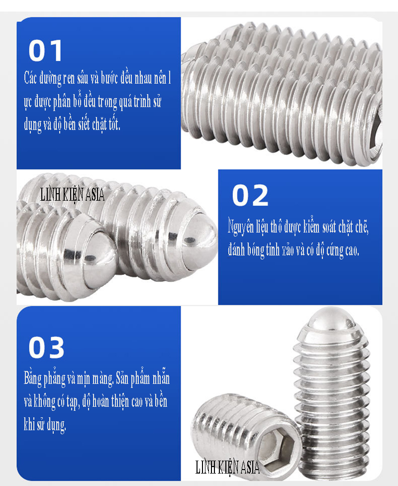Vít tròn ĐẦU BI inox 304 đuôi lục giác trong ren ngoài bằng thép không gỉ
