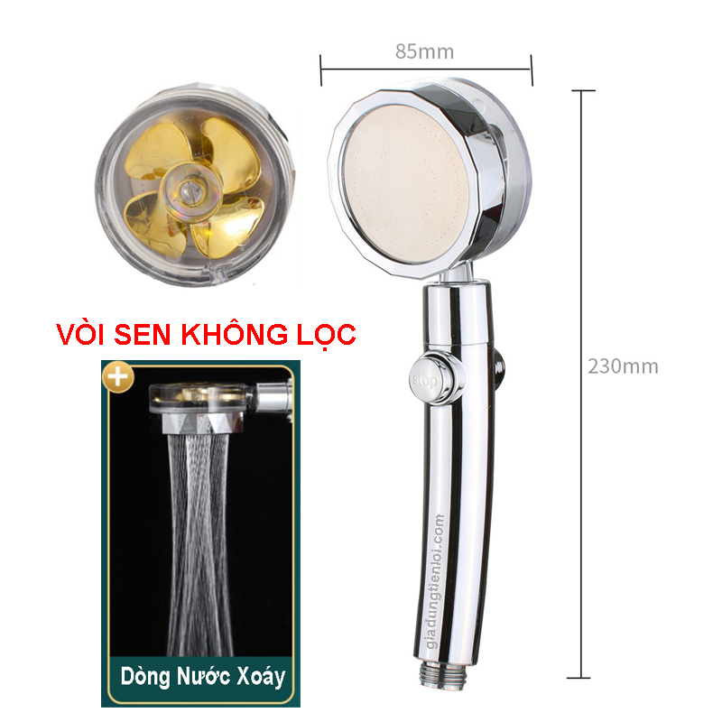 Vòi sen tăng áp cánh quạt xoay 360 độ có nút nhấn stop tiết kiệm nước