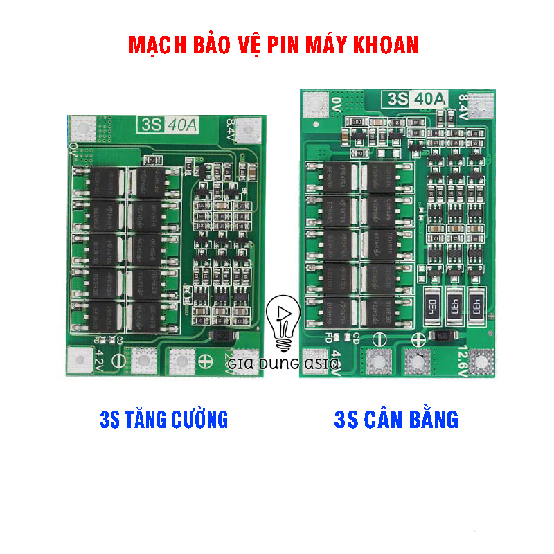 Bo mạch tăng cường - cân bằng máy khoan bảo vệ pin Lithium 3S/4S 40A 18650 BMS 11.1V 12.6V/14.8V16.8V