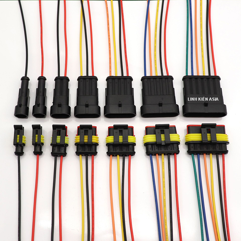 Cặp đầu nối AMP chống nước (đực + cái) dây dài 10cm, giắc nối dây điện ô tô xe máy chuyên dụng